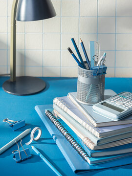 Desk supplies organized for study or work