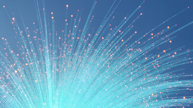 Abstract glowing fiber optics radiating outward with soft bokeh lights during a digital concept