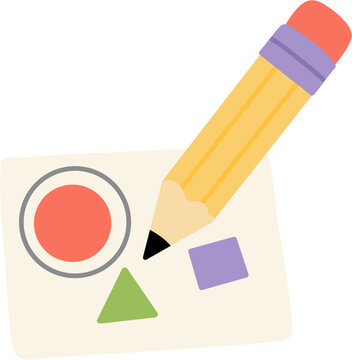 Colorful pencil drawing basic shapes on paper clipart