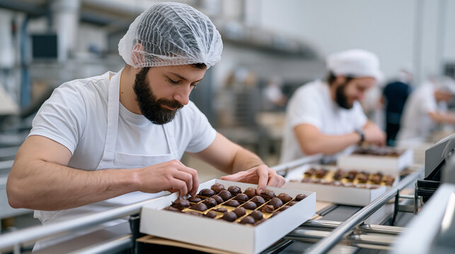 Chocolate artisan team in industrial fac 2