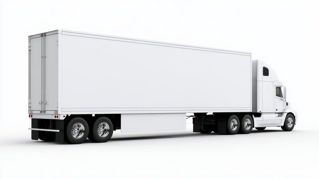 Profile view of a large white semi-trailer against a seamless white background for marketing