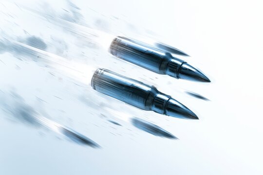 Dynamic illustration of flying bullets with motion trails on a white background