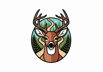 Fototapeta premium Smiling Deer with Forest Background Illustration