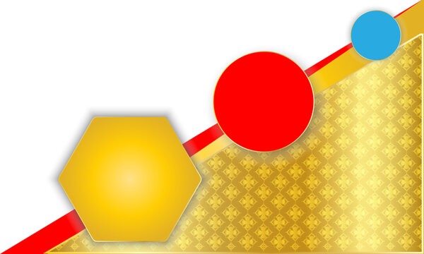 Yellow, red, and gold triangle vectors with elegant gold Thai patterns and geometric shapes; elements separated from the background.