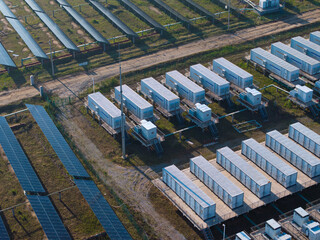 Aerial view of solar panels and energy storage containers © zhu difeng