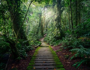 green forest pathway in the jungle gloomy and calm surrounding © Charles