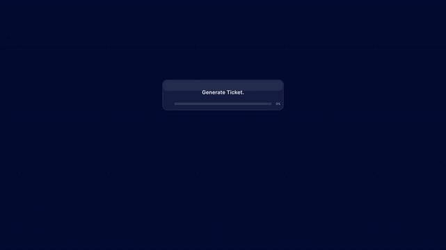 Progress bar loading loop animation on dark blue background with text reading generate ticket