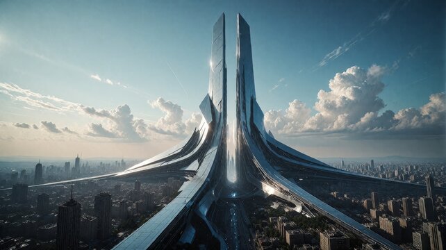 Futuristic Mega-Structure Towering Over Urban Metropolis
