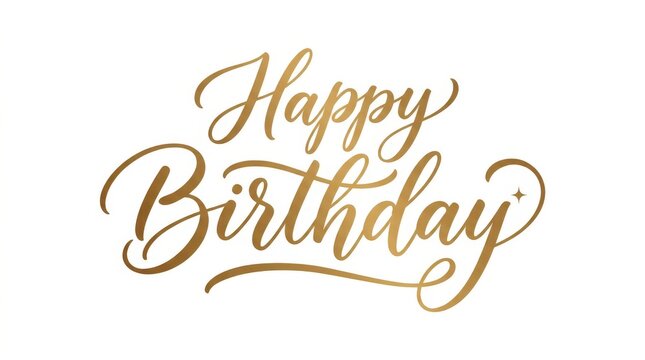 Happy Birthday gold calligraphy text. Elegant festive lettering for greeting cards.