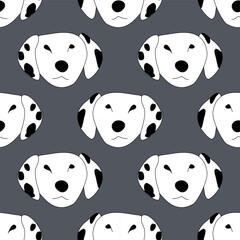 Fototapeta premium Cute dog breeds seamless pattern collection, adorable cartoon dog faces vector set