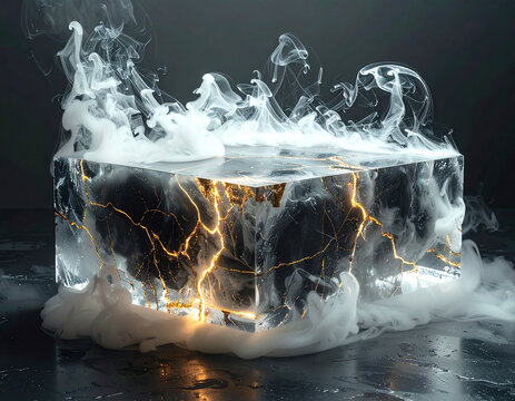 Abstract metaphor of business innovation and breakthrough power with dark crystal and gold light
