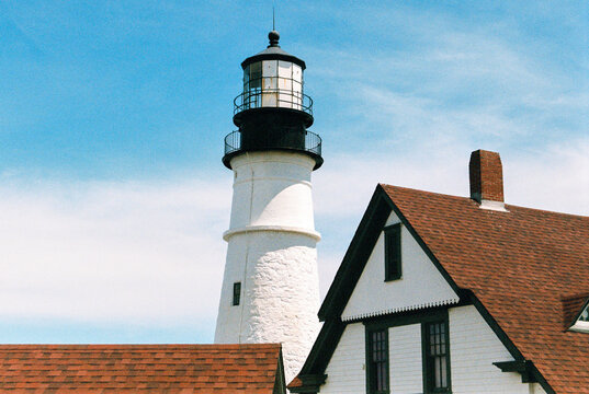Architecture of historic Portland Head Light lighthouse