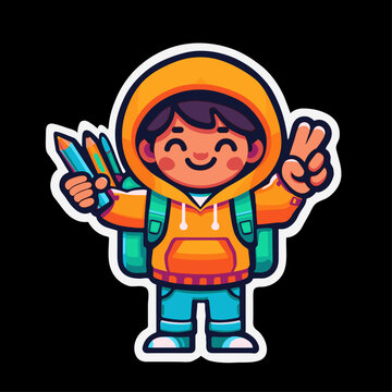 Stylish modern sticker with a Back-to-School character - Cute Kid