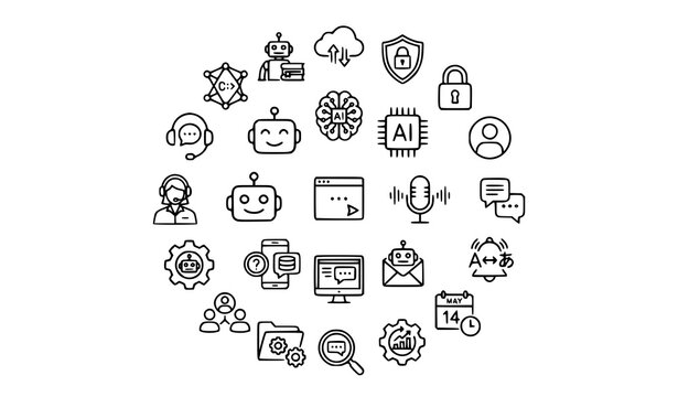 Artificial Intelligence Chatbot Linear Icons Collection for Web and Mobile UI Vector