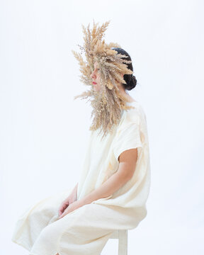 Fine Art Portrait with Neutral Botanical Wreath