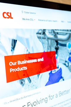 Csl company page showing pharmaceutical products and business information