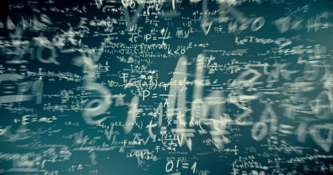 Math Equations and Physics Formulas on a Blurred Blackboard Abstract Background With Motion and Conceptual Complexity