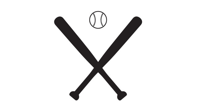 Baseball Bats Icon with Crossed Silhouette and Small Baseball Graphic Above, Sports Equipment Symbol on White Background