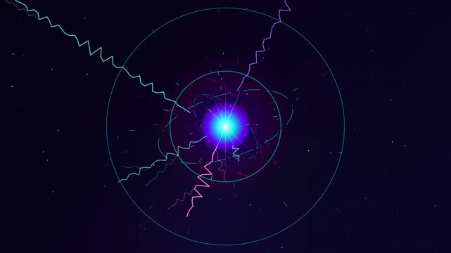 Abstract neon particle explosion and nuclear reaction with energy beams