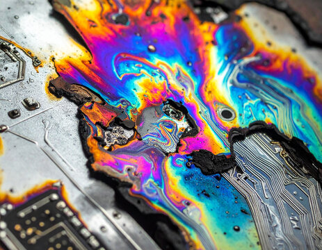 Conceptual abstract of digital disaster and hardware meltdown with glowing circuit patterns