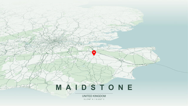 Modern minimalist vector map of Maidstone, Kent, England. High-quality scalable illustration of Maidstone geographic boundaries along River Medway contours for posters design.