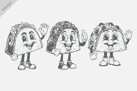 Retro Groovy Fast Food Walking Cartoon Mascot character Vector. isolated on white background Vector illustration
