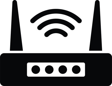 Dual antenna ethernet network switch modem silhouette icon transmitting localized secure wireless wifi broadband signal data waves