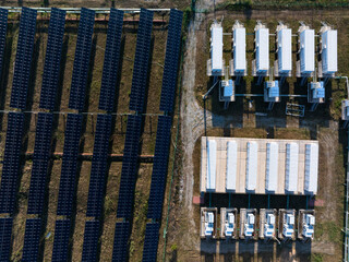 Aerial view of solar photovoltaic panels and energy storage battery system © zhu difeng