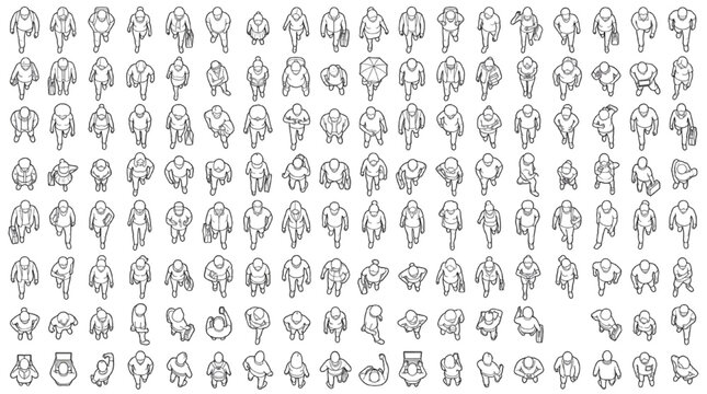 Plan view CAD people vector entourage silhouettes for landscape site drafting