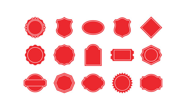 A collection of fifteen various red vintage style labels and decorative frames isolated on a white background for your creative design projects