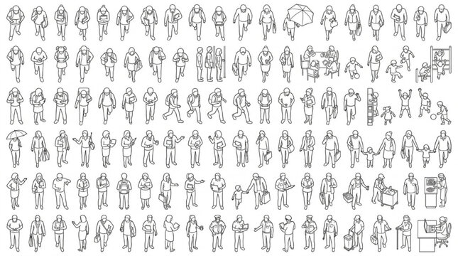 Vector CAD people elevation entourage figures for architectural section drafting