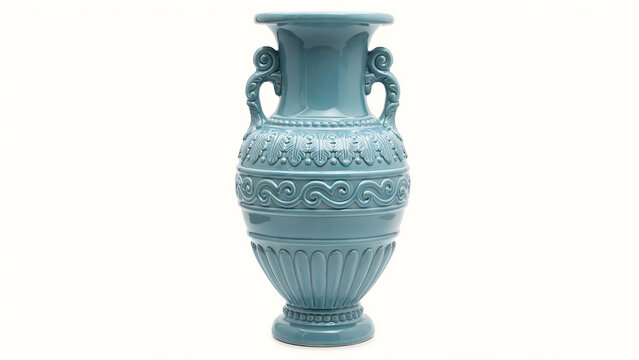 Elegant blue ceramic amphora decorative piece with decorative classical interior sculpture porcelain artifact