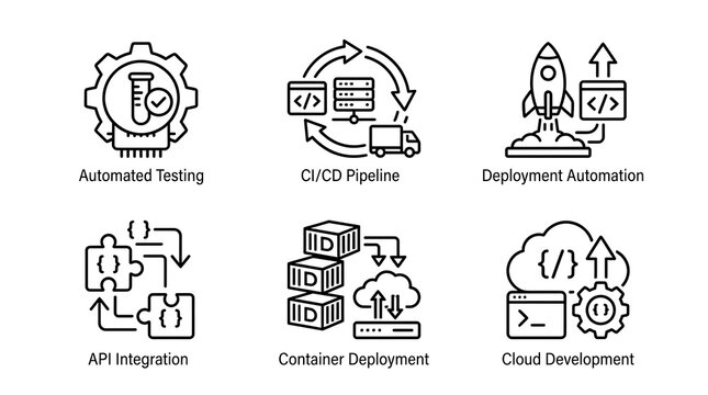 DevOps and Software Development Process Line Icon Set