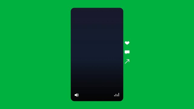 Vertical mobile video player interface with social media overlay icons on green screen background
