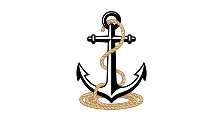 Black anchor with coiled rope a nautical object presented as a vector illustration on a white background © Victoria hub