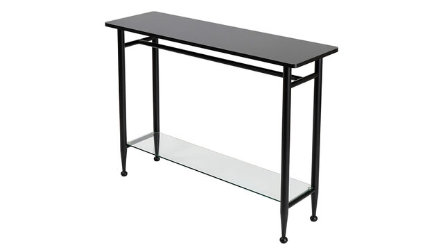 Contemporary black hallway console table with lower shelf furniture minimalist interior shelving contemporary surfaces furnishings entryway decorating