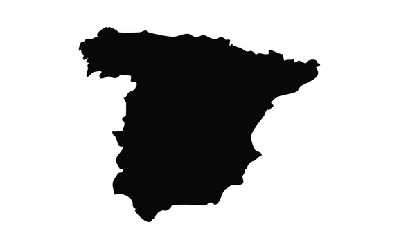 Solid black silhouette map of spain isolated on white background