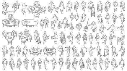 Obraz premium Isometric Cafe Restaurant Dining People CAD Line Art Vector Library