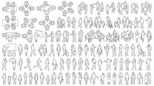 Office Meeting Room Seating People CAD Line Art Vector Floor Plan Pack