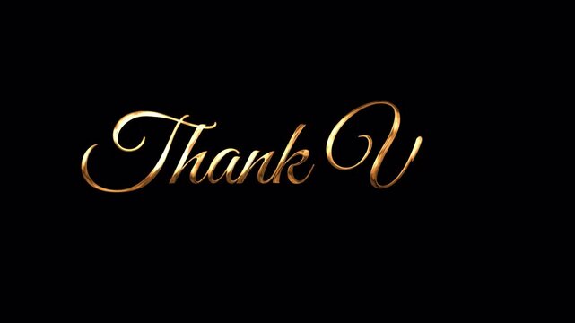 Elegant gold handwritten Thank You text animation on a black background, suitable for greetings, celebrations, events, social media, and video outros.