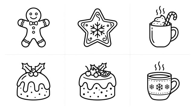 Christmas Treats Line Art Icons for Festive Design