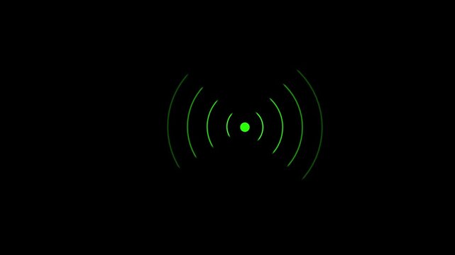 Radio waves animation. Frequency radio wave signal concept. Technology Radar Screen. Black background 4k, modern communication technology motion graphic