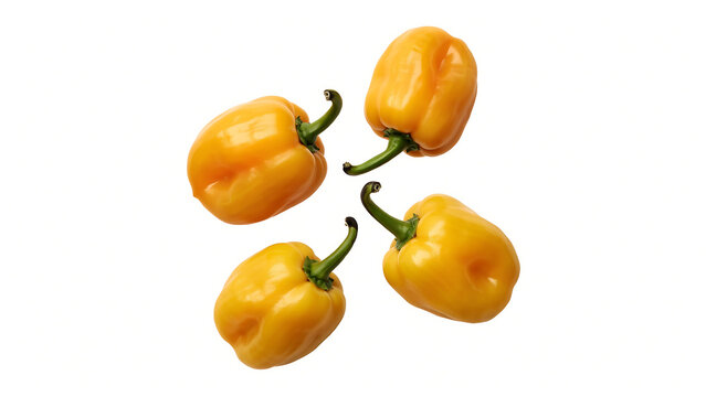 Fresh yellow habanero peppers arranged on isolated white background with habanero vegetable ingredient isolated culinary colorful capsicum nutrition vegetarian