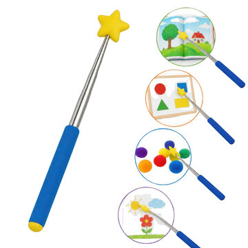 Retractable Teacher Pointer Stick with Yellow Star Topper and Blue Handle for Classroom Learning