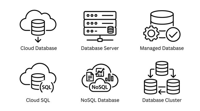 Cloud Database and Computing Server Line Icon Set
