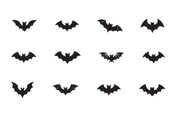 Fototapeta premium Halloween Bat Silhouette Vector Set – Collection of 12 Black Flying Bat Icons