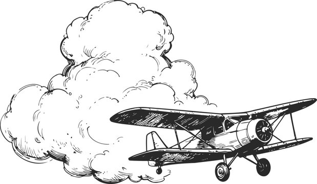 vintage biplane flying with cloud background old fashioned propeller airplane in sky