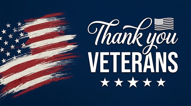 Thank you veterans design with a distressed american flag graphic on a dark blue background for patriotic holidays