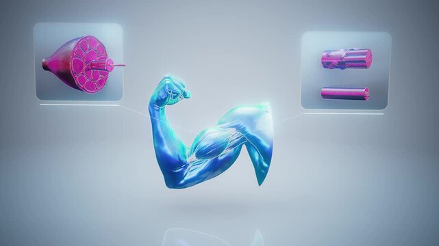 Conceptual 3D animation of biceps muscle anatomy