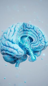 Conceptual 3D animation of a brain cross section with hypothalamic-pituitary axis hormones